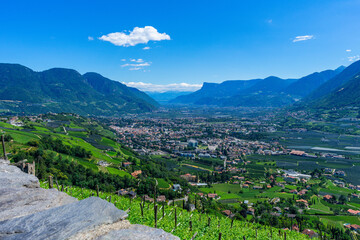 Sigths from Dorf Tyrol in South Tyrol Italy on Meran and other Landscapes.