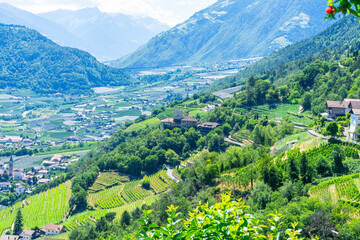 Sigths from Dorf Tyrol in South Tyrol Italy on Meran and other Landscapes.