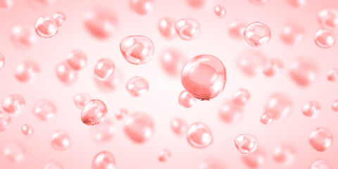 Collagen or serum drops on pink background. Concept skin care cosmetics solution. Vector illustration