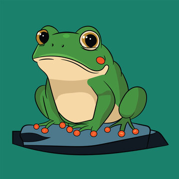 green frog sitting on rock clip art preview