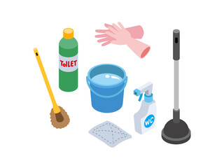 トイレの掃除用具のイラストセット