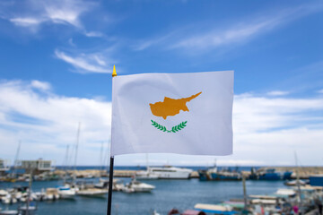 Cypriot national flag at sea harbor