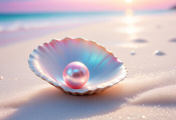 Light pink pearl in shell on sand