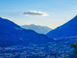 Sigths from Dorf Tyrol in South Tyrol Italy on Meran and other Landscapes.