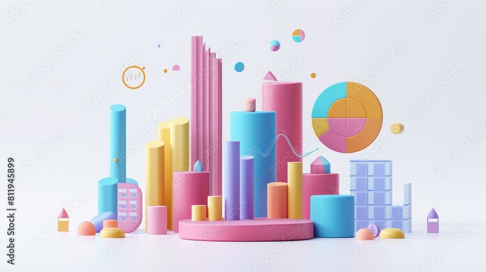 Poster 3d rendering of a colorful city. abstract geometric shapes in pastel colors. modern and futuristic c