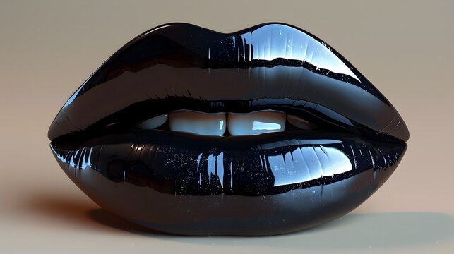 Provocative Metallic Black and White Lips HighContrast Digital Render