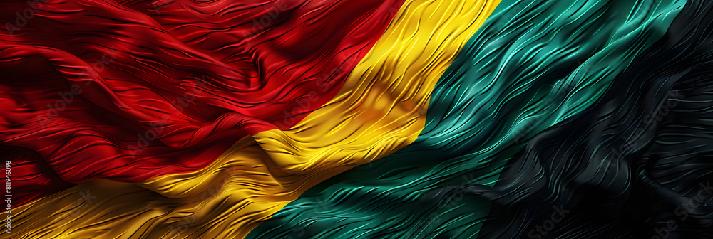 Sticker Black History Month banner, vibrant textile texture, red yellow green and black paint flag color background. Juneteenth Freedom Day Celebration, african liberation day concept.