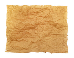 Fototapeta premium Piece of crumpled parchment paper on a white background. View from above. Baking paper isolate