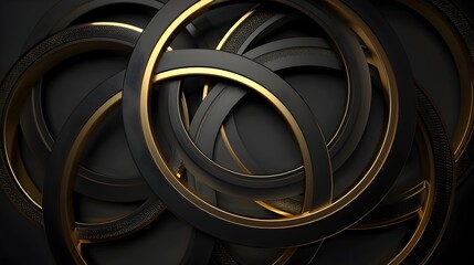 Interlocking Abstract Golden Circles and Rings on Dark Background with Minimal Design and Futuristic Aesthetic