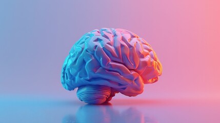 Vibrant pink and blue colored background with detailed 3D ing of a human brain - Powered by Adobe