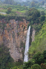 Sipisopiso waterfall at Tonging Village dropping to lake Toba, North Sumatra, Indonesia