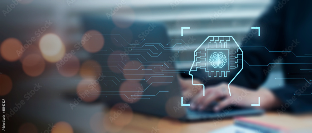 Poster online users with computer laptop typing using chatgpt asking questions on business plans and invest