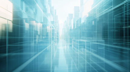 Fototapeta premium Line-based translucent graphics with street scenery, block buildings, city center, Business center, smart city, future city, 
