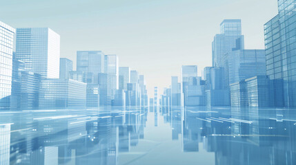 Line-based translucent graphics with street scenery, block buildings, city center, 
Business center, smart city, future city, 
