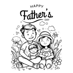 Happy Fathers Day Outline Illustration