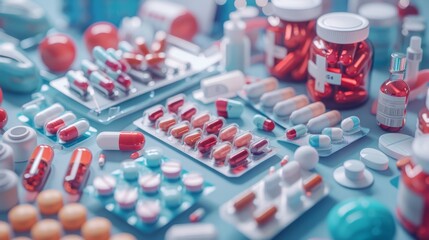 Close-up of colorful pills and capsules. Pharmaceutical industry. Medicine and health concept.