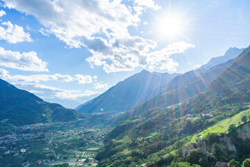 Sigths from Dorf Tyrol in South Tyrol Italy on Meran and other Landscapes.