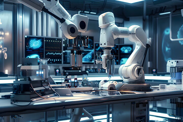 Futuristic AI Robotics Laboratory - Autonomous Robots for Innovative Scientific Research