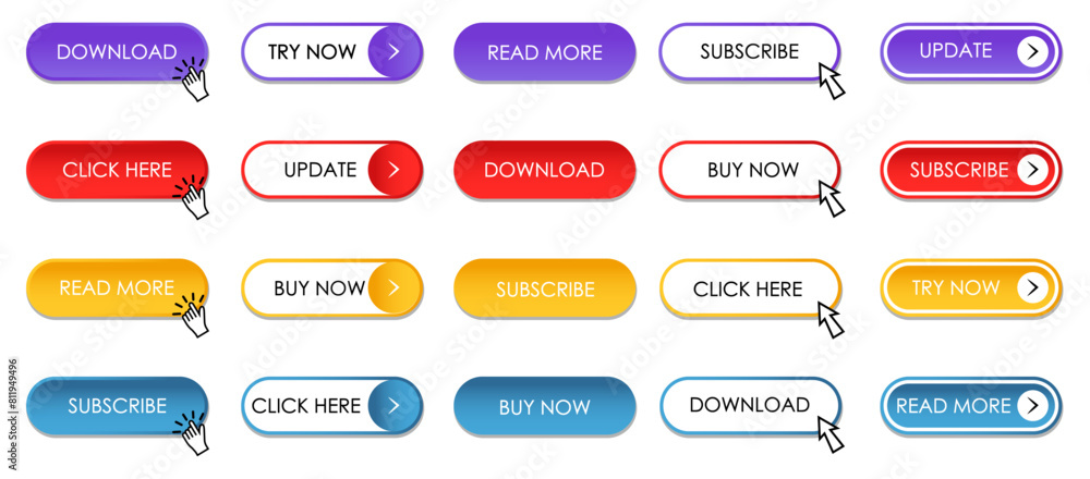 Aufkleber Web buttons collection with shadow. Set of app buttons template in a flat design. Vector illustration