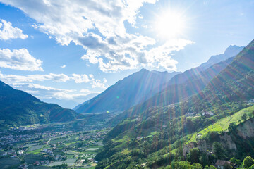 Sigths from Dorf Tyrol in South Tyrol Italy on Meran and other Landscapes.