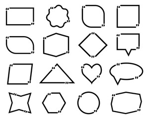 Quote frames collection. Set of remark quote box template. Simple black quote frames. Vector illustration
