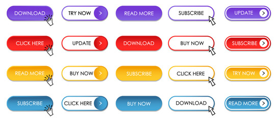 Web buttons collection with shadow. Set of app buttons template in a flat design. Vector illustration