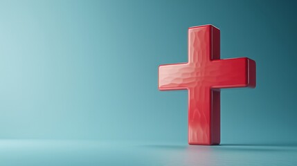 Obraz premium Red glowing cross on a blue background.