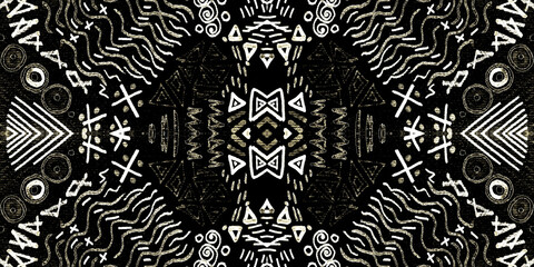 Native Pattern Seamless. Yellow Tribal Ethnic