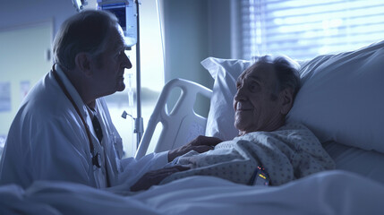 Obraz premium Doctor Checking on Elderly Patient in Hospital Room