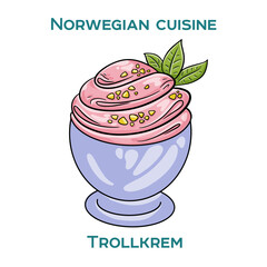 Traditional Norwegian food. Trollkrem on white background. Isolated vector illustration.