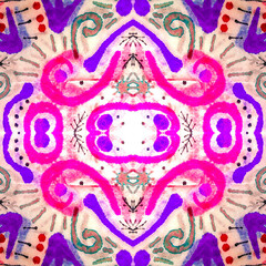 Bali Traditional Dress. Vivid Aztec Background.