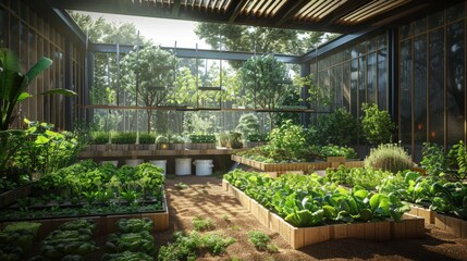 a beautiful greenhouse with lush greenery, It is a perfect place to relax and enjoy the beauty of nature.