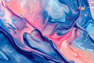 Beautiful abstraction of liquid paints in slow blending flow mixing together gently