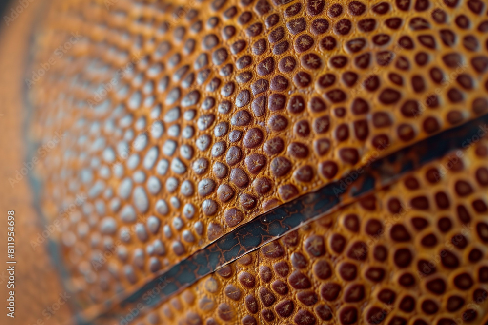Poster a close up of a basketball with a brown and black pattern. the texture of the ball is rough and bump