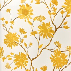 a golden-yellow flower pattern against a clean white background, radiating warmth and vitality