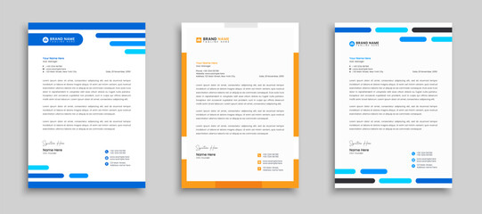 Modern creative letterhead template with yellow, blue color layout. Company stationery design, letterhead, letter head, Business letterhead design.