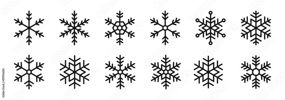 Poster snowflake vector outline icons. snowflakes linear icon set.