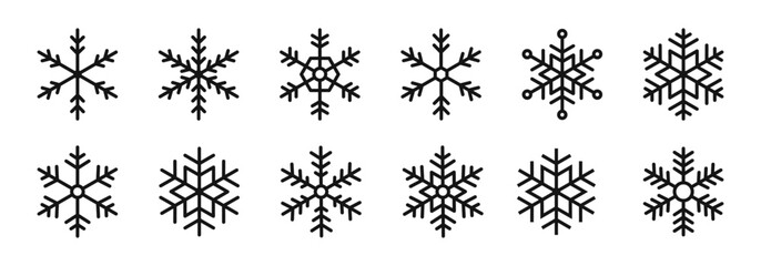 Snowflake vector outline icons. Snowflakes linear icon set.