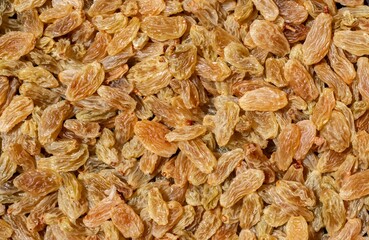Top View of Boiled Golden Raisin Stack Background in Horizontal Orientation