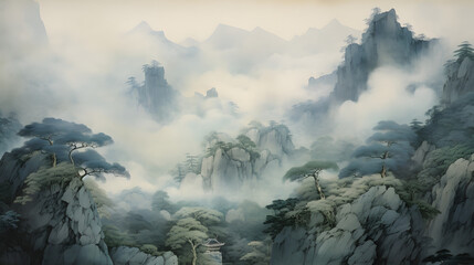 scene in the deep mountain forest painting