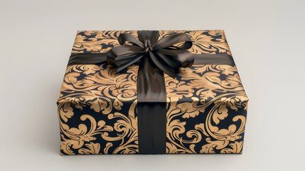 a high-resolution image of a meticulously wrapped gift box, embellished with ornate details and...