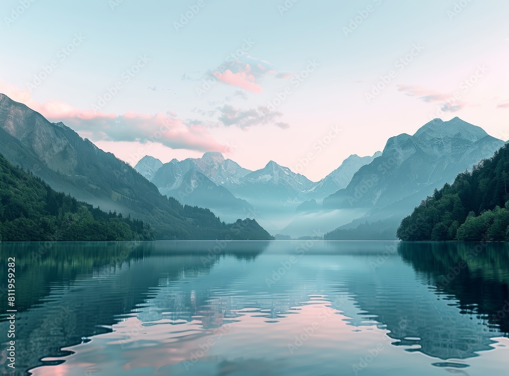 Wall mural Photography of beautiful mountains with lake in foreground 