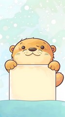 Playful Otter Mascot Smiling with Blank Sign for Customization