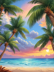 Fototapeta na wymiar palm trees on the beach landscape background