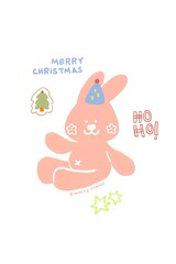 Christmas card. pink bunny and party hat, illustration card