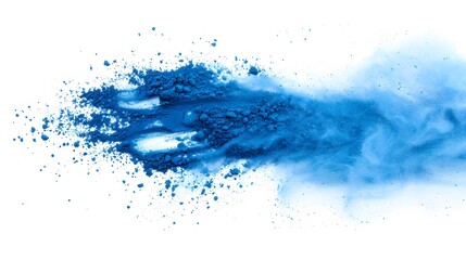 a high-resolution image of Blue powder gracefully cascading on a pristine white background.