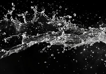 A splash of water in the air with a dark background. The water droplets are scattered all over the image, creating a sense of movement and energy