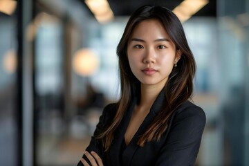 Fototapeta premium Portrait of a Young Asian Woman as an Inspirational Leader in a Corporate Office