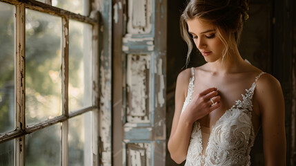 Fototapeta premium Elegant Bride in Vintage Setting