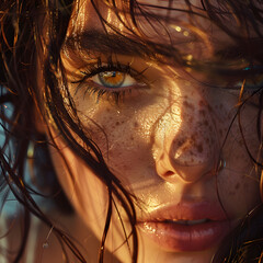 Close-up Portrait of Woman with Sunlit Freckles